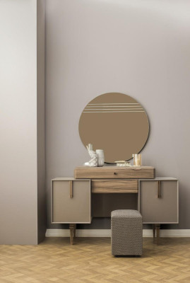 Dressing table Console table Puff Dressing table Wood Gray Mirror Set