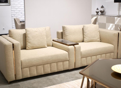 Modern Living room Sofa Two-seater Beige Textile Upholstery Furniture Furnishings Design