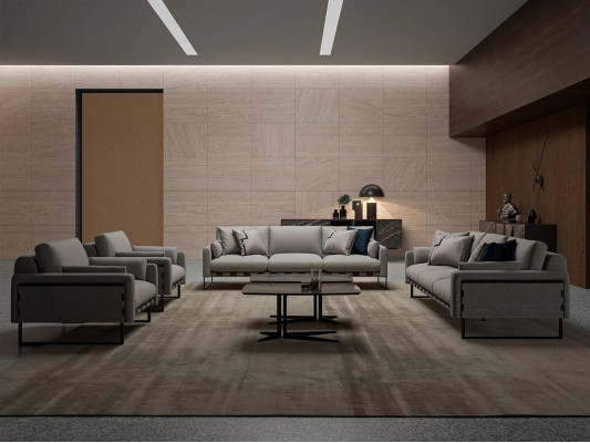 Beige Sofa set Living room Wood 2x Coffee table 2x Sofa Three-seater Upholstered furniture