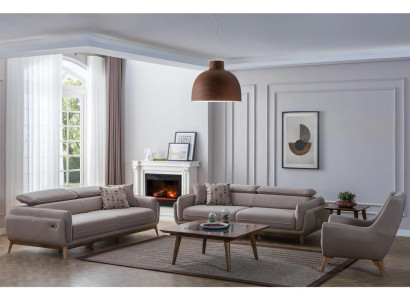 Living room 2x Sofa Set Three Seater Imitation leather Modern Armchair new Design Coffee table