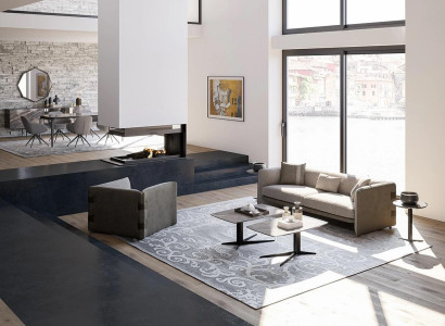 Komolett Set 6 pieces three-seater sofa new Armchair 2x Coffee table Wood 2x Side table