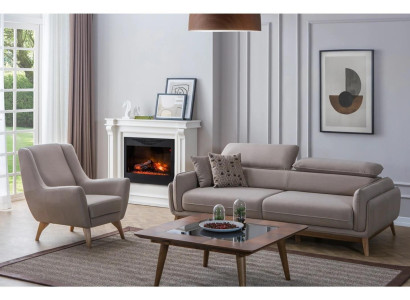 Gray Complete Living room Three Seater Sofa Modern Armchair Wood Design Coffee table