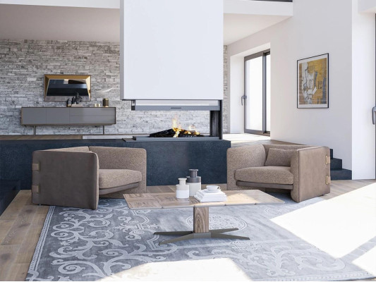 2x Luxury Armchair Living room Wood Coffee table Modern Furniture Textile upholstered armchair