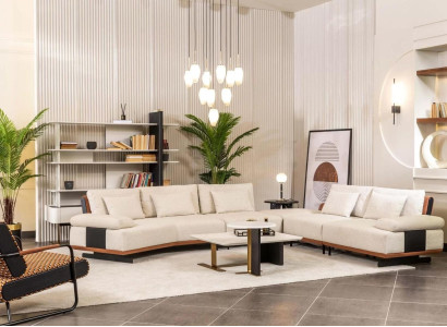 Suite Corner sofa L-shape Armchair Fabric sofa Coffee tables Upholstered sofa Beige