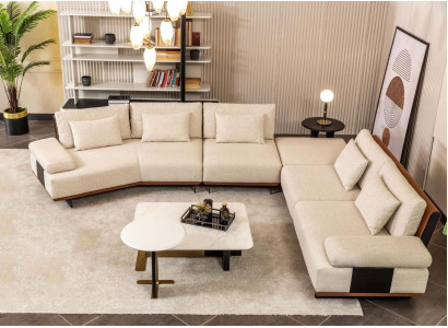 Corner sofa L-shape fabric sofa Coffee tables Upholstered sofa Beige Modern Sofa Set