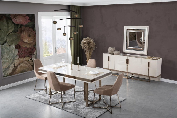 Dining room Suite Dining set Dining corner Dining table Chairs 9pcs Wood White