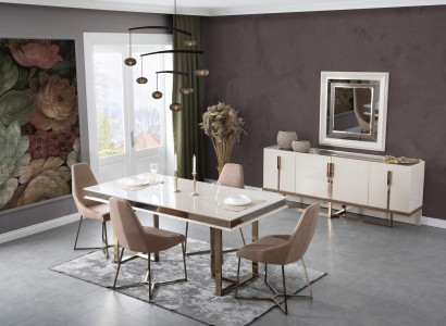 Dining room Suite Dining set Dining corner Dining table Chairs 9pcs Wood White