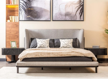 Suite Double bed Bed Bedroom Bedside tables 3pcs Gray Modern