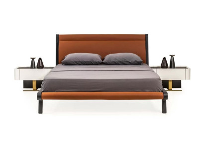 Suite Double bed Bed Bedroom Bedside tables 3pcs Orange Modern
