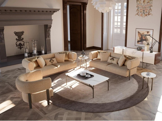 Beige Sofa set Design Upholstered furniture Living room Set 6pcs Furnishings