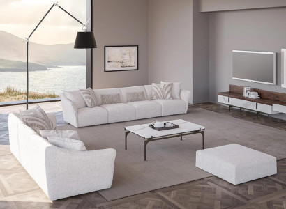 Luxury White 2x Sofa Four Seater Living room Coffee table Modern Textile Furnishings
