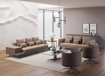 Complete 6-piece brown furnishings 2x sofa three-seater couch upholstered furniture 2x armchair