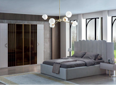 Modern Gray Bedroom Furniture Designer Double bed Wardrobe 4pcs