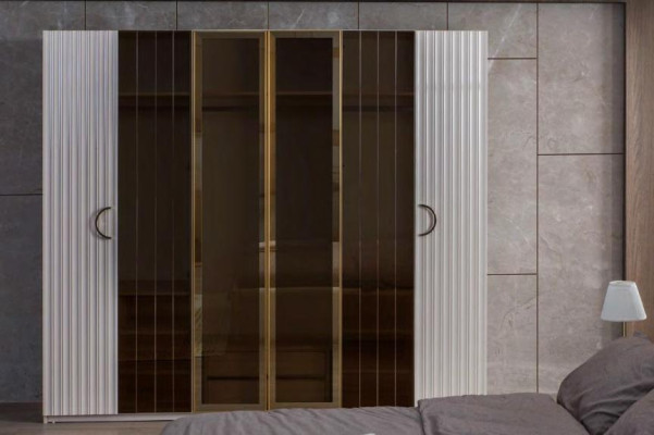 Modern Gray Bedroom Furniture Designer Double bed Wardrobe 4pcs