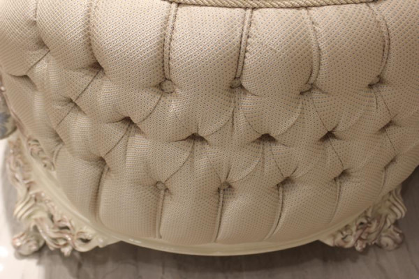 Modern sofa set with trendy upholstered furniture and comfortable armchair and coffee table