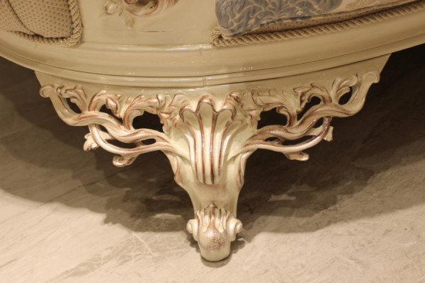 Modern sofa set with trendy upholstered furniture and comfortable armchair and coffee table