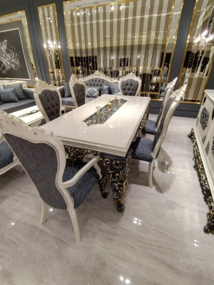 Glamorous Dining room Set Dining table + 6x Chairs + Dresser with Mirror 8 pieces