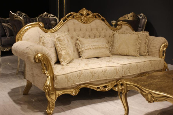 Design Sofa set 3+3 Seater Classic Set Wood Textile Complete 2x Sofa new