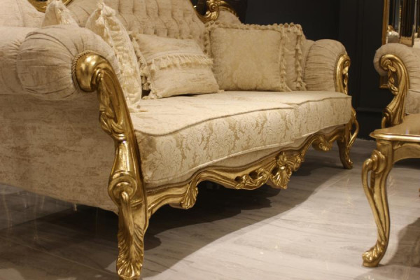 Design Sofa set 3+3 Seater Classic Set Wood Textile Complete 2x Sofa new