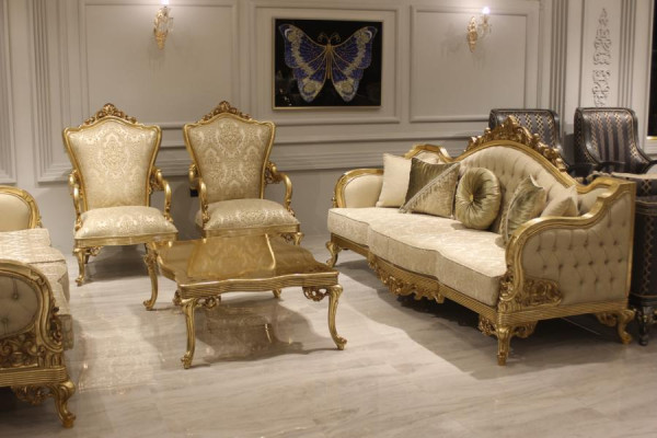 Classic Sofa set 311 Seater Couch Set Wood Armchair Textile Complete new