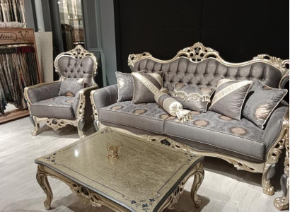 Elegant Sofa with Armchair Sofa set Gray Relax 2-piece Living room Furniture