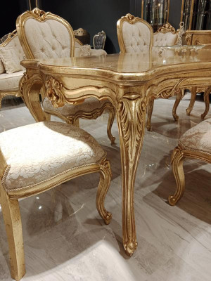 Classic Gold Dining room set wooden table Dining table + 4x Chairs Kitchen Wood new