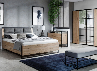Modern Bedroom Set Bed Wardrobe Wood Chest of drawers 5-piece Suite