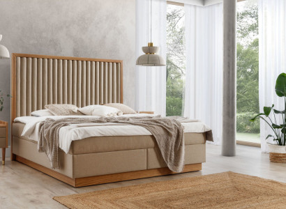 Beige Bedroom Double bed 2x Luxury Bedside tables Noble Wood Furniture 3pcs
