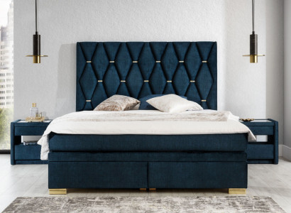 Blue e Bedroom Textile Suite Elegant Bedside tables Stainless steel bed 3 pieces