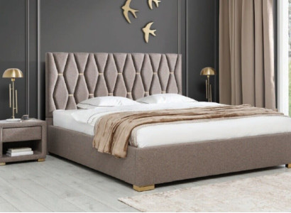 Brown Textile Bed Designer Upholstery Bedside tables Bedroom Furniture 3pcs