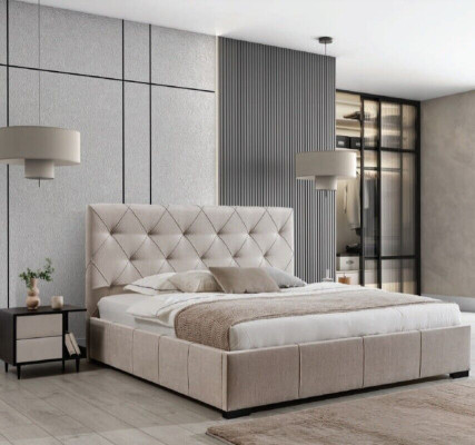 Beige Chesterfield Double bed Textile Bedside tables Bedroom Suite