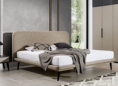 Noble Bedroom Furniture Brown Textile Bed Designer Wood 2x Bedside tables