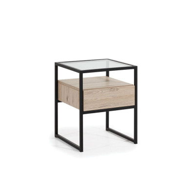 Bedroom Modern Bedside table Glass Top Metal Frame Wood Furniture