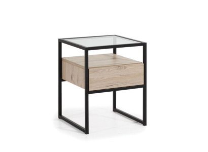 Bedroom Modern Bedside table Glass Top Metal Frame Wood Furniture