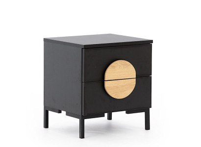 Black Nightstand Designer Bedside table with 2 drawers Wood Furniture