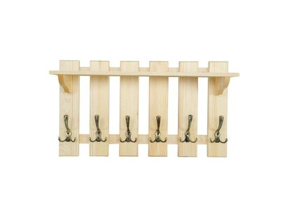 Wardrobe panel 70x40 cm wall-mounted coat rack pine solid 6 hooks