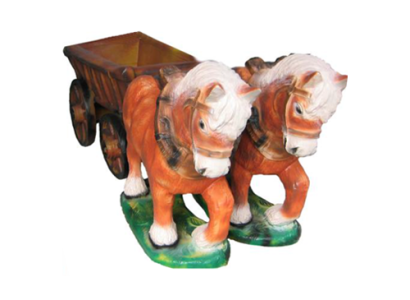 Train Horses 2 with Cart Garden Figures Statue Sculpture Figure Statues 45 cm new