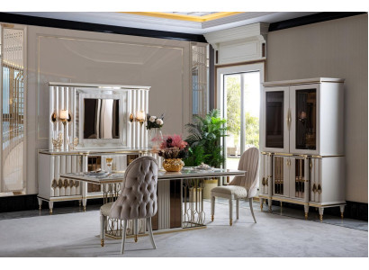 Dining room set white dining table luxury 4x chairs sideboard display case new 8 pieces.