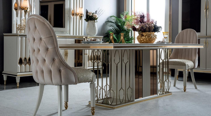Dining room set white dining table luxury 4x chairs sideboard display case new 8 pieces.