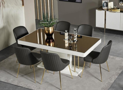 White -Gray Dining set Designer Suite Luxury Dining table 6x Chairs 7pcs
