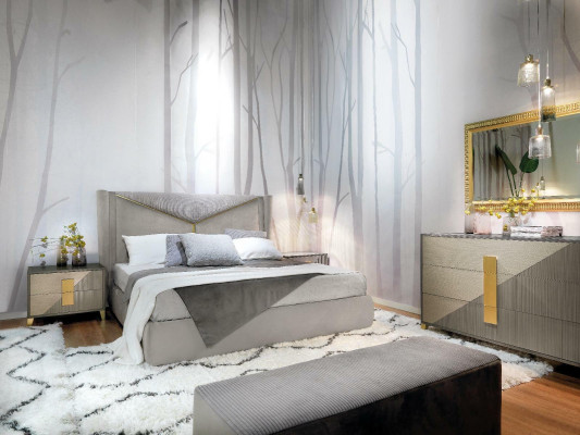 Design Luxury Bedroom Set Bed 2x Bedside tables Chest of drawers Decoration Suite