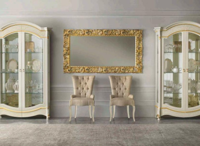 Classic Living room Furniture White Gold Wood Showcase Display case Wardrobe Furniture