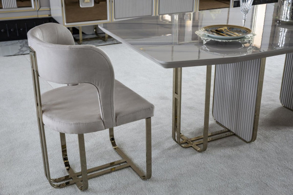 Chair Beige Elegant Modern Dining room Beautiful Fabric Design Luxury Metal Chairs