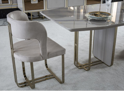 Chair Beige Elegant Modern Dining room Beautiful Fabric Design Luxury Metal Chairs