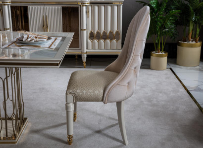 Beige Chesterfield Upholstered Chair Luxury Seating Furniture Dining Room Seater