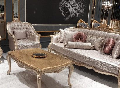 Classic Chesterfield Suite 311 Seat with Coffee table Velvet Gold Wood