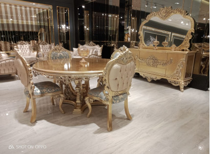 Golden round dining table dining set table 4x chair sideboard 6 pieces. new