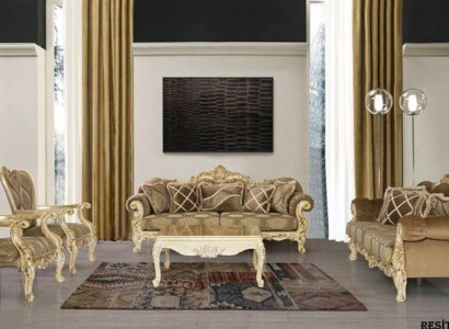 exclusive sofa set in beige color in baroque-rococo style 3 + 3 + 1 + 1 + coffee table