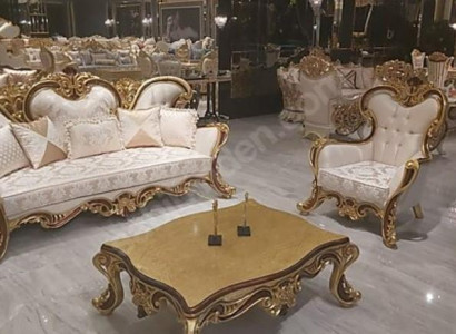 Upholstery Suite Chesterfield 3+1 Seat + Coffee table Wood Baroque Rococo
