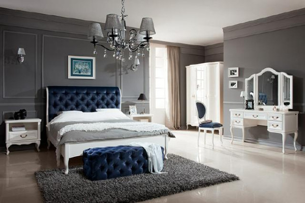 Bedroom Set Designer Chesterfield Bed Bedside tables Chest of drawers Wardrobe Furniture